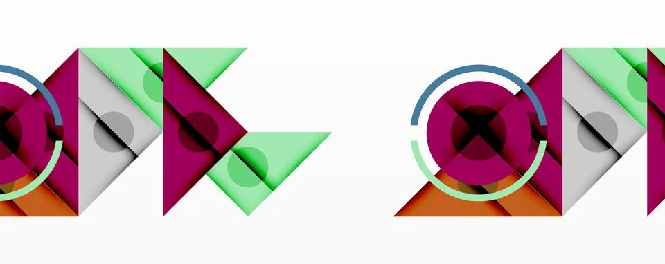 Geometric shapes overlap, creating abstract patterns. Colors include purple, Stock Illustration