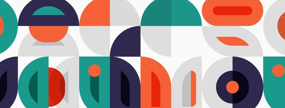 Geometric shapes overlap, creating abstract pattern. Colors include teal, o.. 스톡 일러스트