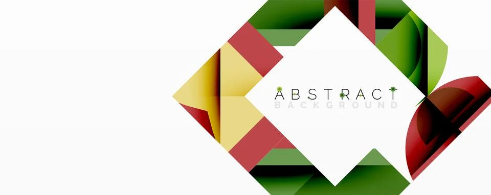 Geometric shapes overlap creating dynamic composition. Colors include red, green Stock Illustration
