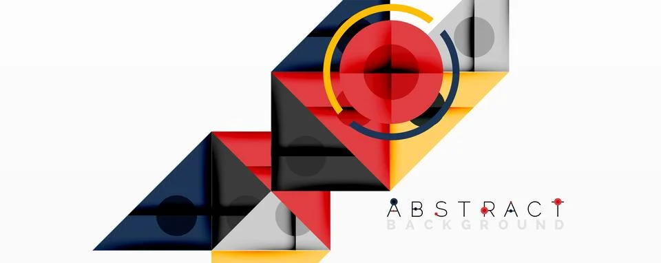 Geometric shapes overlap, creating dynamic composition. Red, blue, yellow hues Stock Illustration