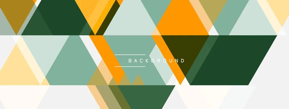 Geometric shapes overlap creating layered effect. Colors include orange, gree Stock Illustration