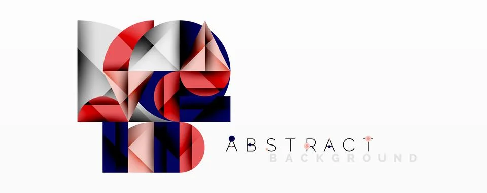 Geometric shapes overlap, creating modern abstract design. Red, blue, gray tones Stock Illustration