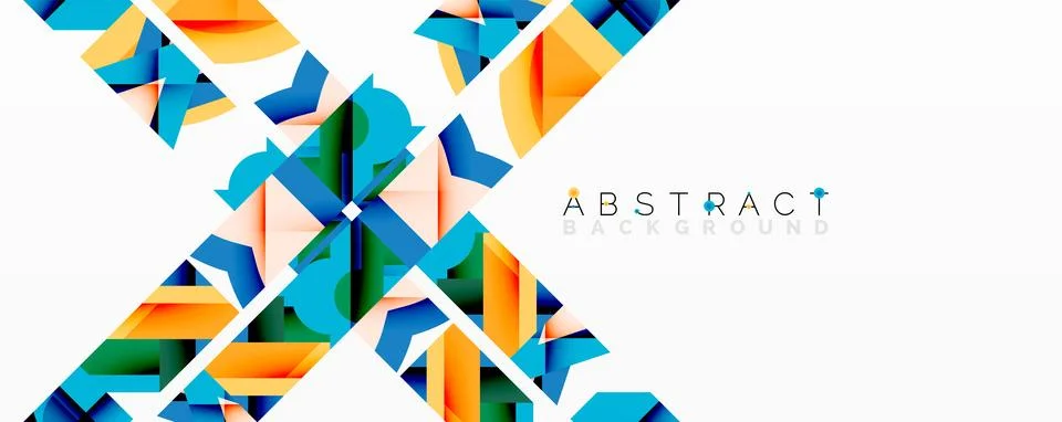 Geometric shapes overlap, creating vibrant abstract design. Orange, blue, green Stock Illustration