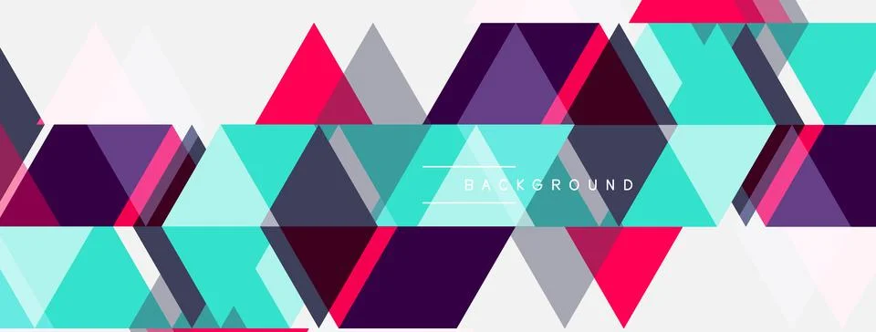 Geometric shapes overlap creating vibrant pattern. Shades include pink, teal, Illustrazione stock