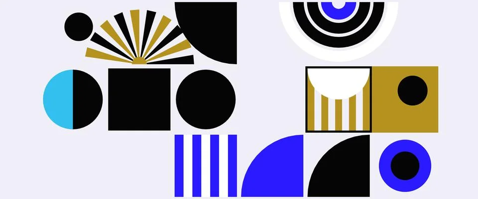Geometric Shapes Pattern Design, Abstract Bauhaus Background, Circle Square 스톡 일러스트