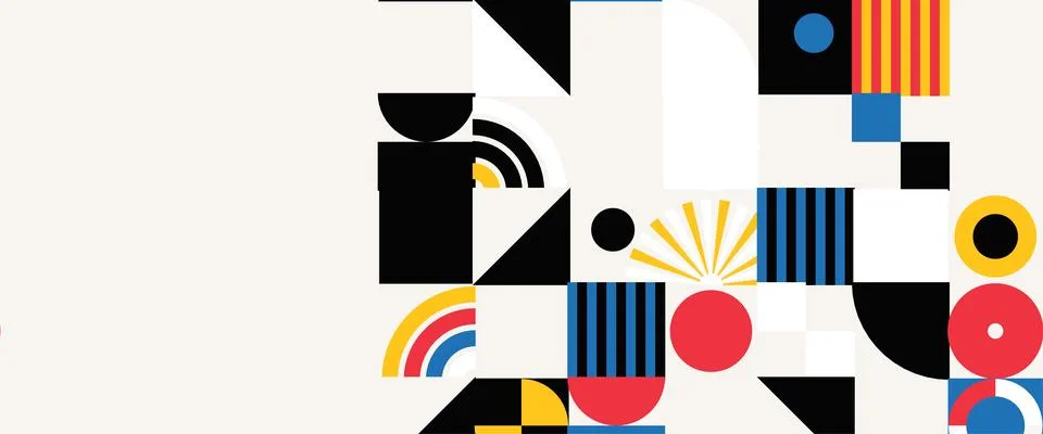 Geometric Shapes Pattern Design, Abstract Bauhaus Background, Circle Square Stock Illustration