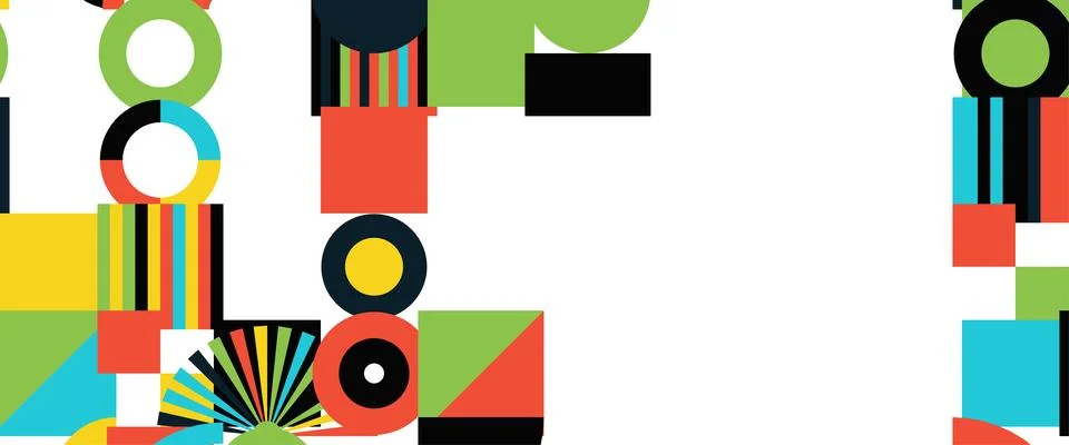 Geometric Shapes Pattern Design, Abstract Bauhaus Background, Circle Square Stock Illustration