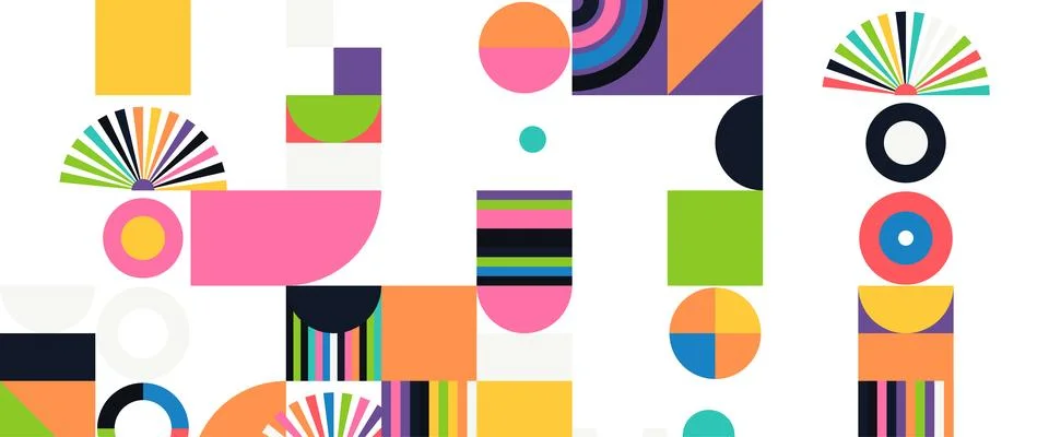 Geometric Shapes Pattern Design, Abstract Bauhaus Background, Circle Square 스톡 일러스트