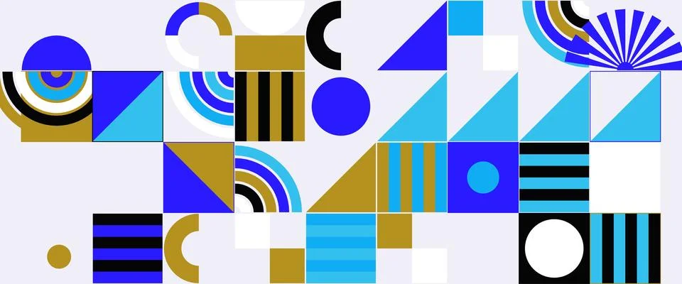 Geometric Shapes Pattern Design, Abstract Bauhaus Background, Circle Square 스톡 일러스트