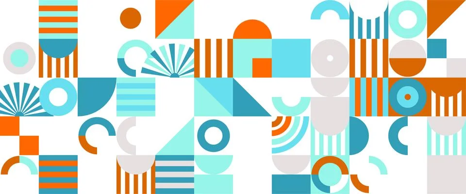 Geometric Shapes Pattern Design, Abstract Bauhaus Background, Circle Square イラスト素材