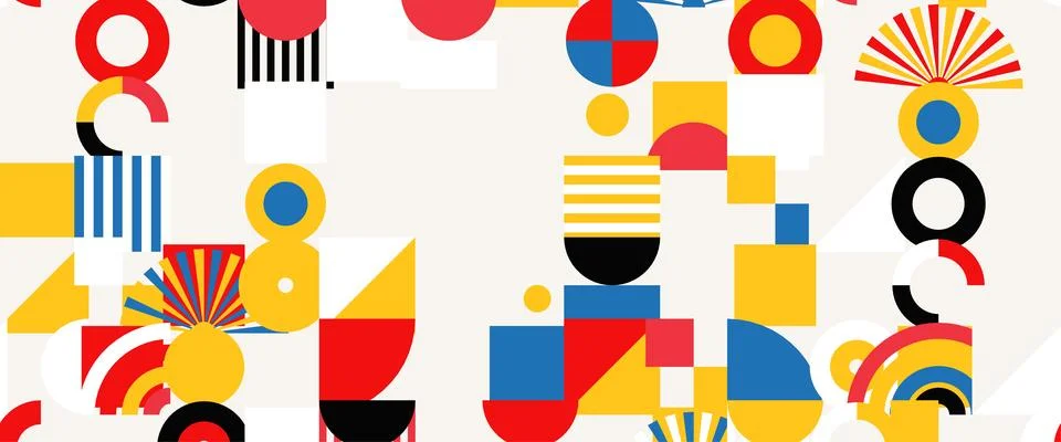 Geometric Shapes Pattern Design, Abstract Bauhaus Background, Circle Square Stock Illustration