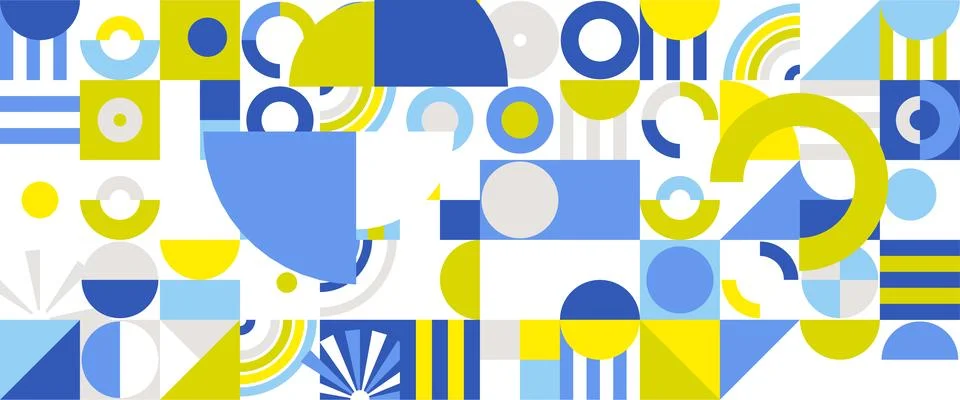 Geometric Shapes Pattern Design, Abstract Bauhaus Background, Circle Square 스톡 일러스트