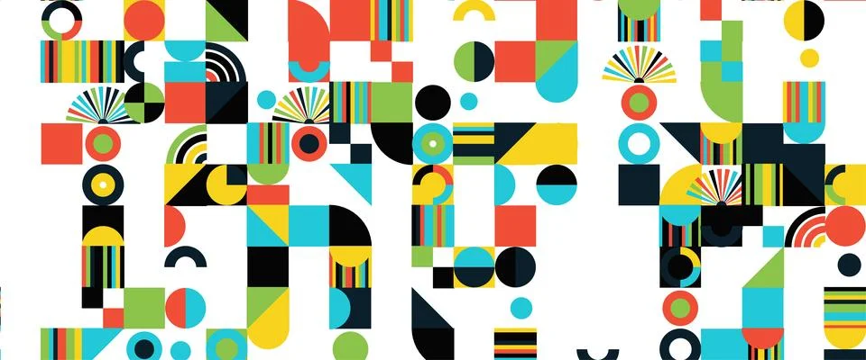 Geometric Shapes Pattern Design, Abstract Bauhaus Background, Circle Square Stock Illustration