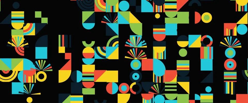 Geometric Shapes Pattern Design, Abstract Bauhaus Background, Circle Square 스톡 일러스트
