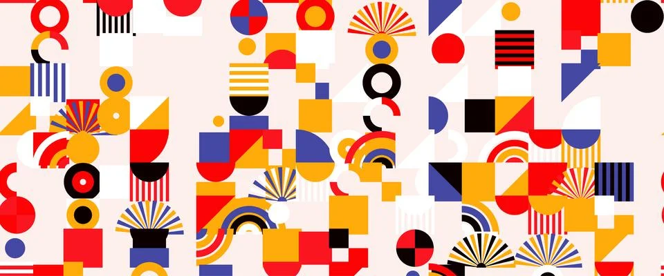Geometric Shapes Pattern Design, Abstract Bauhaus Background, Circle Square 스톡 일러스트