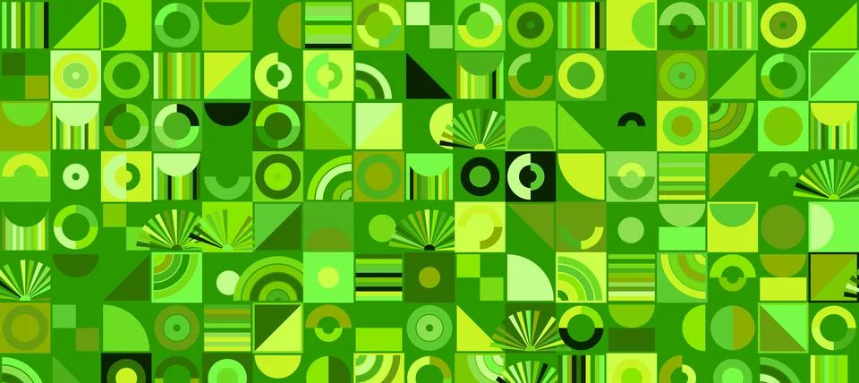 Geometric Shapes Pattern Design, Abstract Bauhaus Background, Circle Square Stock Illustration