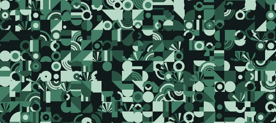 Geometric Shapes Pattern Design, Abstract Bauhaus Background, Circle Square 스톡 일러스트