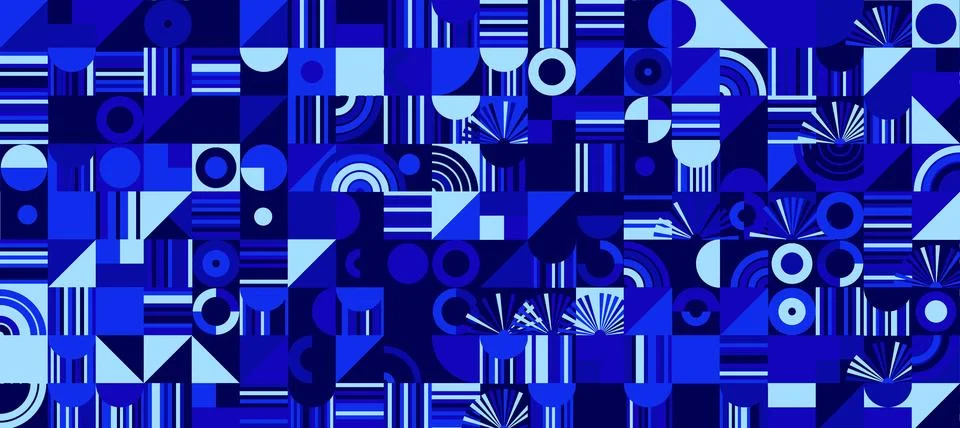Geometric Shapes Pattern Design, Abstract Bauhaus Background, Circle Square 库存插图
