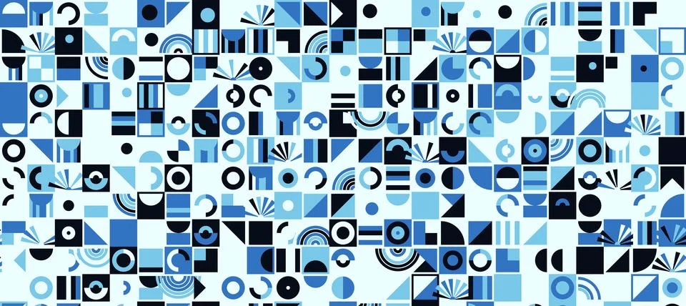 Geometric Shapes Pattern Design, Abstract Bauhaus Background, Circle Square Stock Illustration
