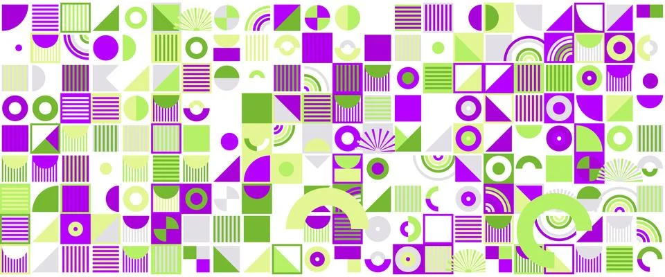 Geometric Shapes Pattern Design, Abstract Bauhaus Background, Circle Square 스톡 일러스트