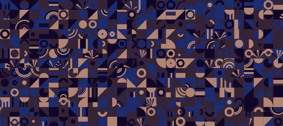 Geometric Shapes Pattern Design, Abstract Bauhaus Background, Circle Square 스톡 일러스트