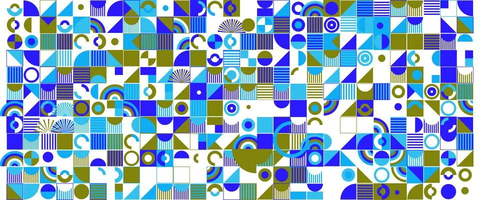 Geometric Shapes Pattern Design, Abstract Bauhaus Background, Circle Square Illustrazione stock