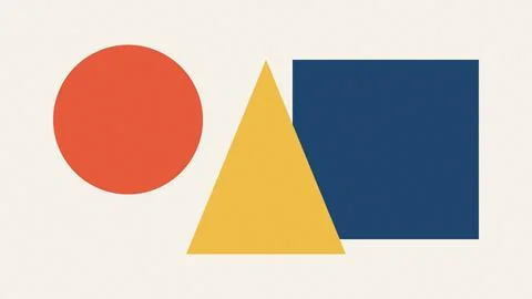 Geometric shapes red circle yellow triangle blue square flat design Stock Illustration