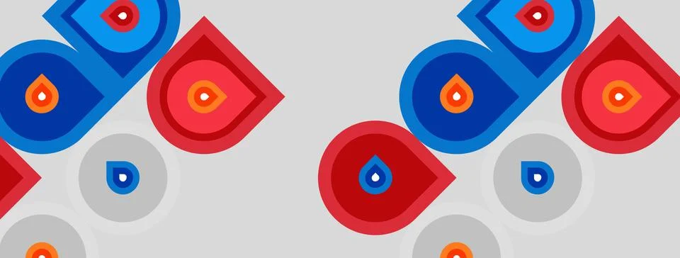Geometric shapes repeat. Blue, red, orange colors dominate design. Pattern .. Stockillustratie