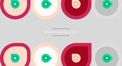Geometric shapes repeat. Circles, pinks, reds, teals create modern pattern... Stock Illustration