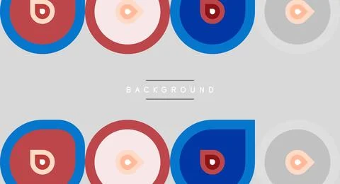 Geometric shapes repeat. Circles, squares, colors create modern pattern. Gray Stock Illustration
