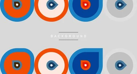 Geometric shapes repeat. Circles, squares, colors create simple pattern. Gray Stock Illustration