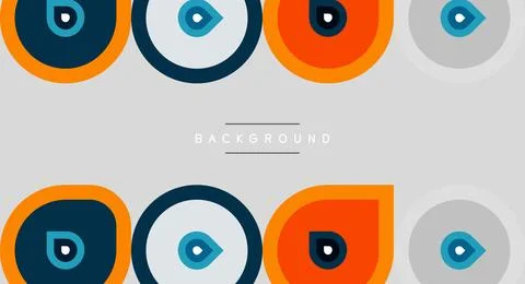 Geometric shapes repeat. Circles, squares create modern pattern. Blue, orange Stock Illustration