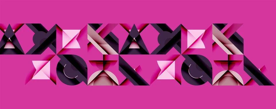 Geometric shapes repeat, creating abstract pattern. Pink, purple hues dominate Stock Illustration