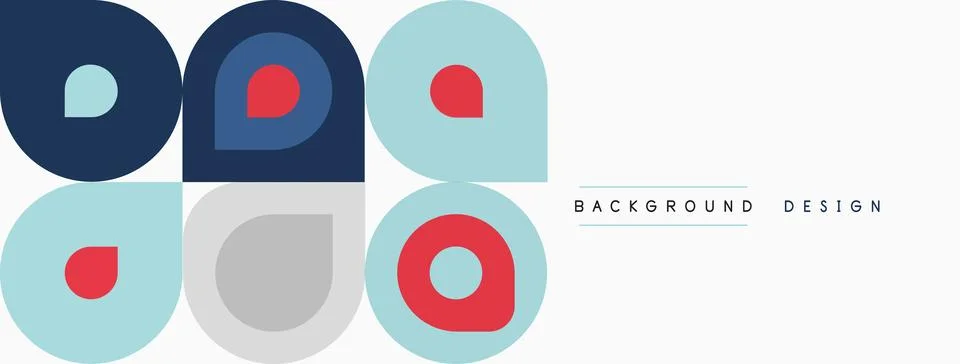 Geometric shapes repeat, creating modern pattern. Blue, red, gray colors 스톡 일러스트