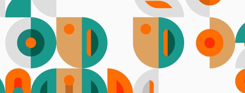 Geometric shapes repeat, creating seamless pattern. Colors include teal, or.. Illustrazione stock