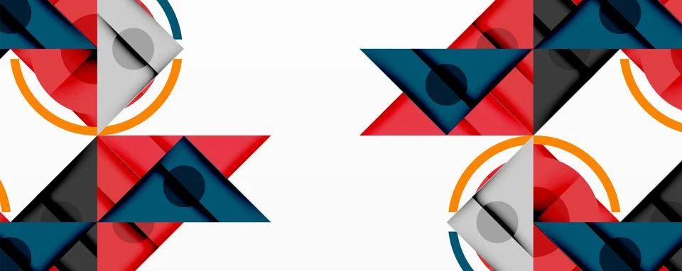 Geometric shapes repeat, creating symmetrical pattern. Red, gray, teal, orange Stock Illustration