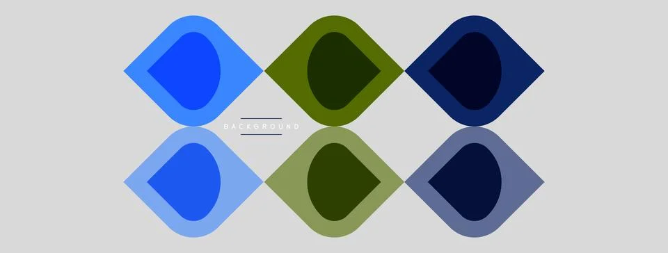 Geometric shapes repeat, creating symmetrical pattern. Blue, green, dark shad Stock Illustration