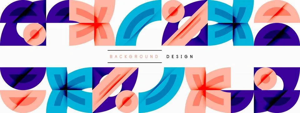 Geometric shapes repeat, creating vibrant pattern. Colors include purple, blue, Illustrazione stock