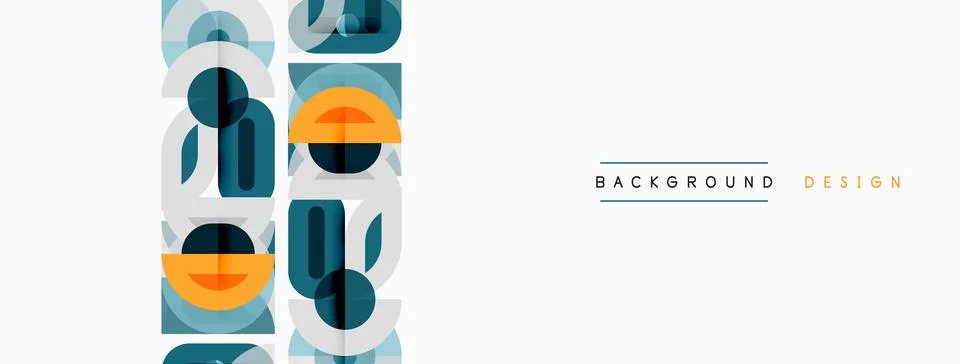 Geometric shapes repeat vertically. Muted blues, oranges, grays create modern Stock Illustration