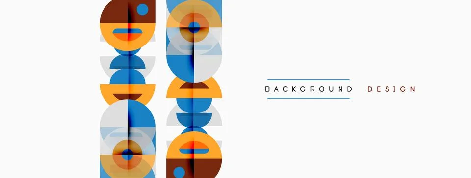 Geometric shapes repeat vertically. Orange, blue, gray tones create modern Stock Illustration