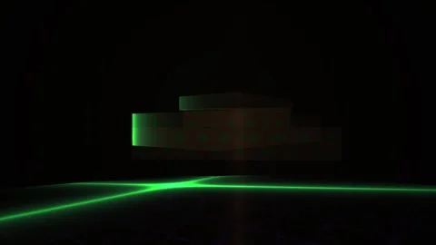 Geometric Shapes Rotating on Digital Grid with Glowing Green Light Stock Footage 343699365