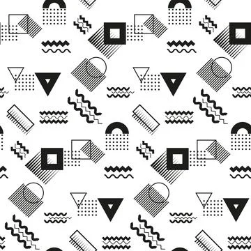 Geometric shapes seamless pattern. Black and white Stock Illustration