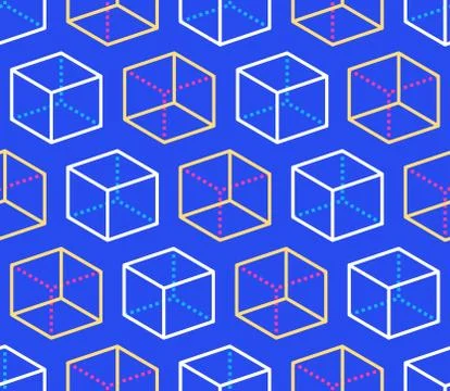 Geometric shapes seamless pattern with flat line icons of cube figure. Modern Stock Illustration
