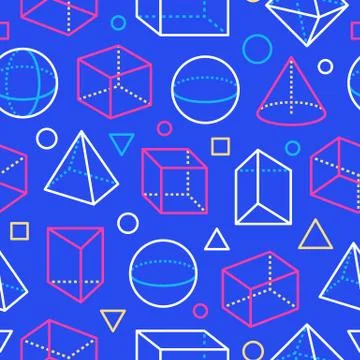 Geometric shapes seamless pattern with flat line icons. Modern abstract Stock Illustration