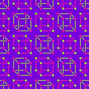 Geometric shapes seamless pattern with flat line icons of cube figure. Modern Stock Illustration