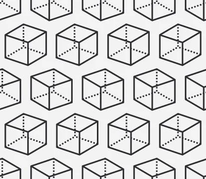 Geometric shapes seamless pattern with flat line icons of cube figure. Modern Stock Illustration