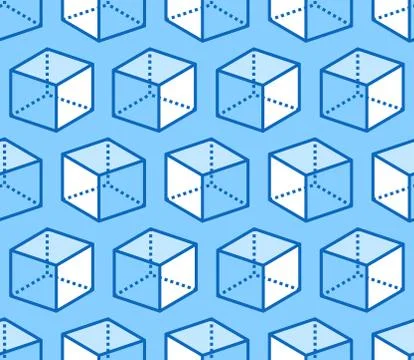 Geometric shapes seamless pattern with flat line icons of cube figure. Modern Stock Illustration
