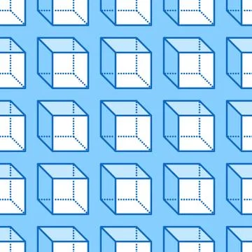 Geometric shapes seamless pattern with flat line icons of cube figure. Modern Stock Illustration