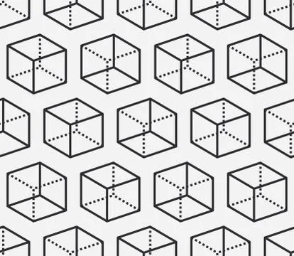 Geometric shapes seamless pattern with flat line icons of cube figure. Modern Stock Illustration
