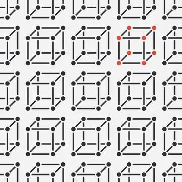 Geometric shapes seamless pattern with flat line icons of cube figure. Modern Stock Illustration
